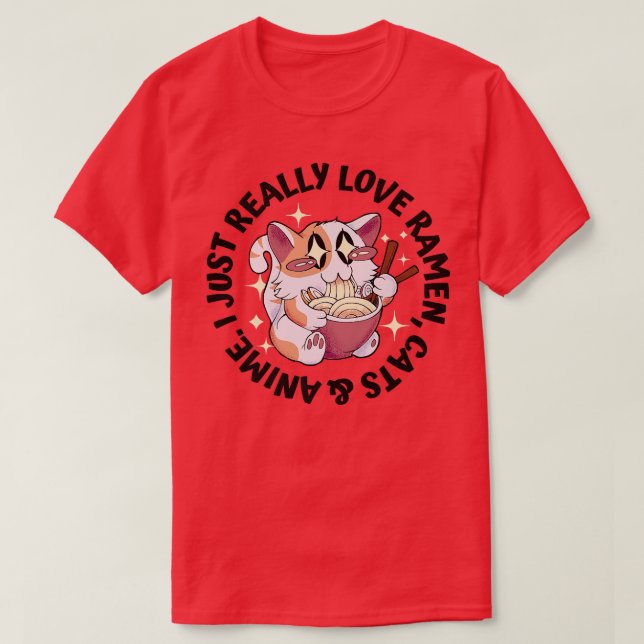 Kärlek Anime, Cats & Ramen - Japansk Girl Moe Otak T Shirt (Design framsida)