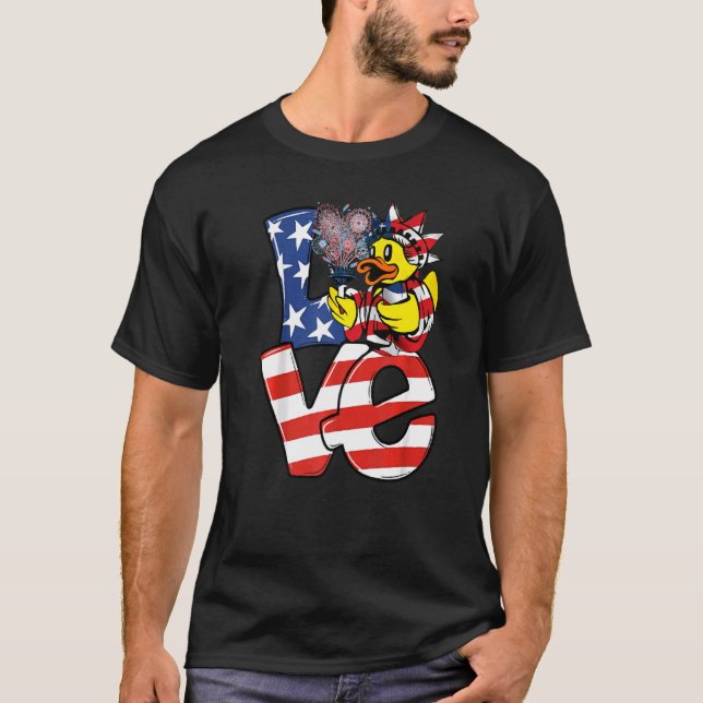 Kärlek Anka, patriotisk amerikansk Flagga Cute Ank T Shirt (Framsida)
