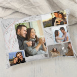 Kärlek - Anpassningsbar 5 Fotokollage - Grått Whit Prydnadskudde<br><div class="desc">Snyggtens accentkudde som du kan anpassa med 5 av dina favoritfoton. Mallen är konfigurerad så att du kan lägga till dina foton från lämnat till höger. Dina foton ställs in mot en modern vattenfärgsmarmor i grått och vitt, med en elegantens geometriska utformning i grått och koral. Ordalydelsen lyder helt enkelt...</div>