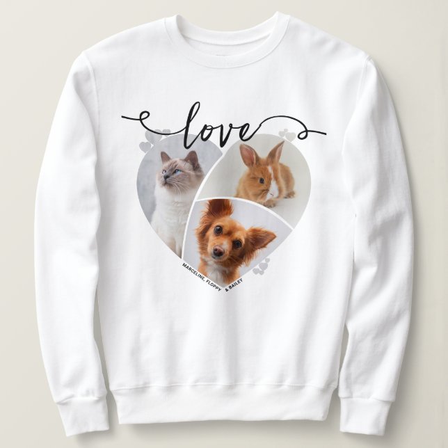 Kärlek, Anpassningsbar Hjärtform 3 Pet Photo Colla T Shirt (Design framsida)