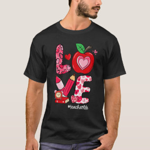 KÄRLEK Apple Heart Teacher Life Valentine Day T Shirt