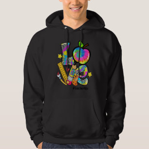 Kärlek Apple Tie Dye Leopard Lärare tillbaka till  Hoodie