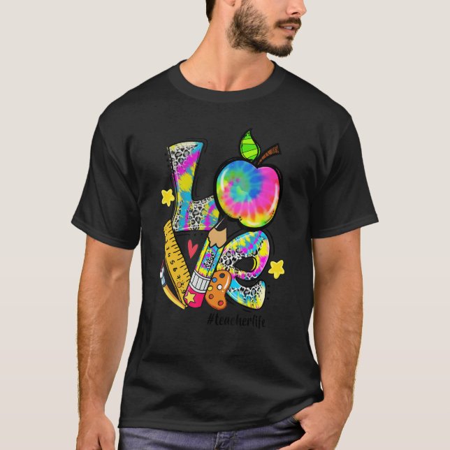 Kärlek Apple Tie Dye Leopard Lärare tillbaka till  T Shirt (Framsida)