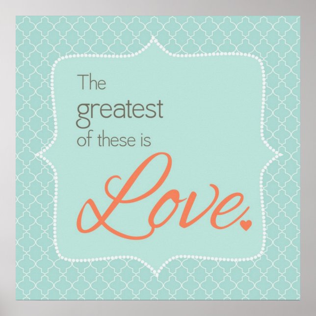 Kärlek aqua och coral wall art poster (Framsidan)