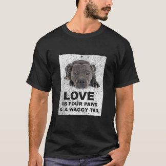 Kärlek är 4 tassar vaggande svans Blå Staffordshir T Shirt