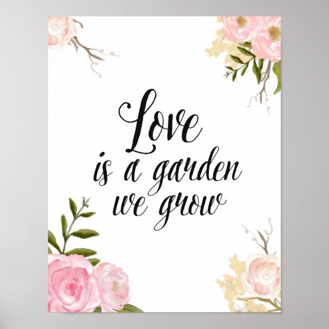 Kärlek är A Garden Romantic Blommigt Poster (Framsidan)