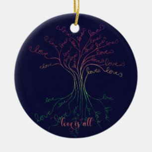 Kärlek är alla Livets träd Navy Rainbow Valentines Julgransprydnad Keramik
