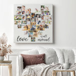 Kärlek är alla runt hjärtform 36 fotokollage canvastryck<br><div class="desc">Skapa din egen hjärtformade Photo Collage med 36 av din favoritfamilj bilder och väljer själv. Fotokollaget innehåller en mängd olika landskap, porträtt och kvadratiska former till ge som du har många alternativ till när du monterar ett eget foto. Utformningen är klar med "Kärlek finns överallt" som är skrivet i elegantens...</div>