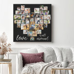 Kärlek är alla runt hjärtform 36 fotokollage canvastryck<br><div class="desc">Skapa din egen hjärtformade Photo Collage med 36 av din favoritfamilj bilder och väljer själv. Fotokollaget innehåller en mängd olika landskap, porträtt och kvadratiska former till ge som du har många alternativ till när du monterar ett eget foto. Utformningen är klar med "Kärlek finns överallt" som är skrivet i elegantens...</div>