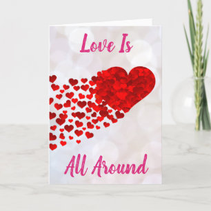 Kärlek är alla runt Valentines day Red Hearts Helgkort