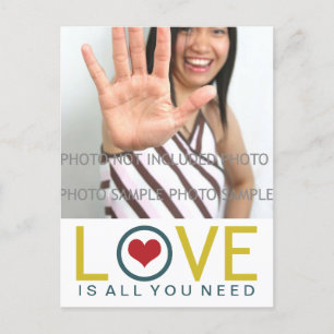 Kärlek är allt du behöver Gult Teal Red Heart Phot Vykort