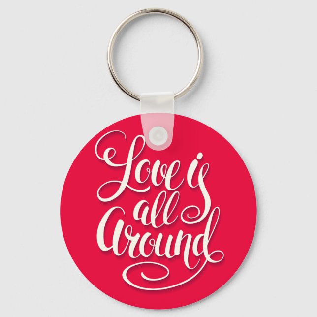 Kärlek är allt runt Rosa för skriptbokstäver Nyckelring (Framsida)