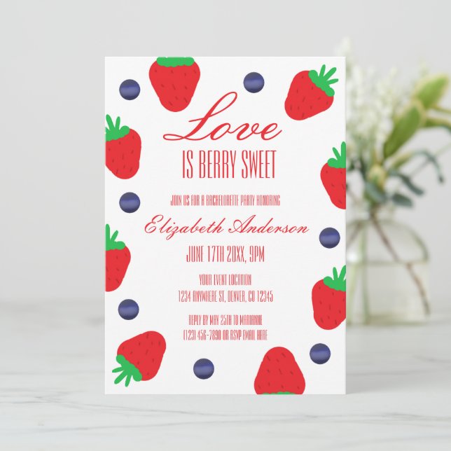 Kärlek är Berry Sweet Fruit Bachelorette Party Inbjudningar (Stående Fram)