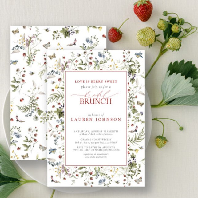 Kärlek är Berry Sweet Wildblomme Red Möhippa Brunc Inbjudningar (Bridal Shower Invitation!)