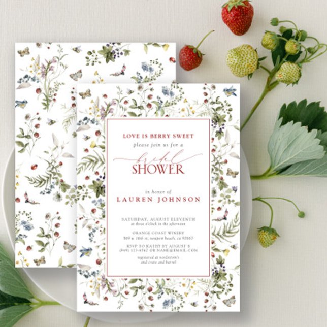 Kärlek är Berry Sweet Wildblomme Red Möhippa Inbjudningar (Bridal Shower Invitation!)