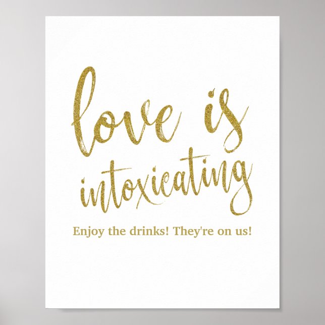 Kärlek är berusande glitter 8x10 bröllopsskylt poster (Framsidan)