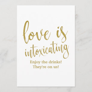 Kärlek är berusande guld prisvärt bröllopsskylt inbjudningar