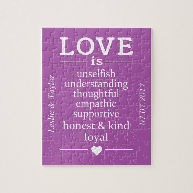 Kärlek är… beställnings- namn, daterar & färgar pussel (Vertikal)