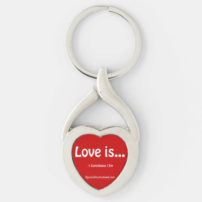 Kärlek är bibelcitat twisted heart silverfärgad nyckelring (Framsidan)
