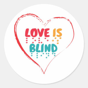Kärlek är Blind Braille Heart Runt Klistermärke