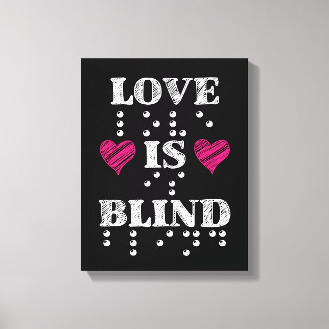 Kärlek är Blind Braille Hjärtar Canvastryck (Framsida)