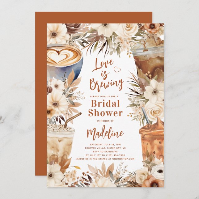 Kärlek är Blommigt Coffee-Möhippan för brinnande k Inbjudningar (Fram/baksida)