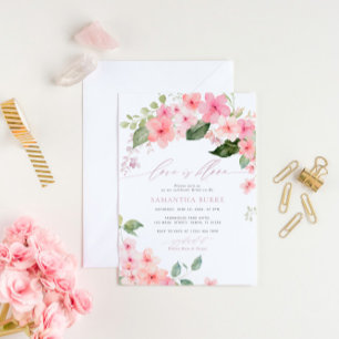 Kärlek är Bloom Rosa Sakura Flowers Möhippa Inbjudningar
