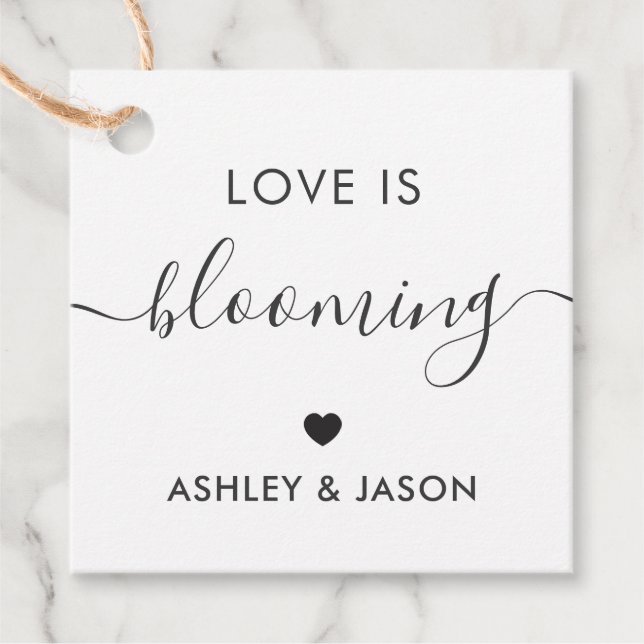 Kärlek är Blooming, Flowers Gift Märkre, Bröllop,  Gåvor Etiketter (Framsida)