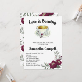 Kärlek är Brewing Blommigt Marsala Tea Möhippa Inbjudningar