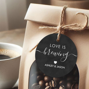 Kärlek är Brewing, Coffee Gift Märkre, Bröllop Gåvor Etiketter
