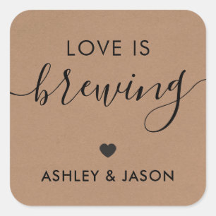 Kärlek är Brewing, Coffee Sticker, Bröllop, Kraft Fyrkantigt Klistermärke