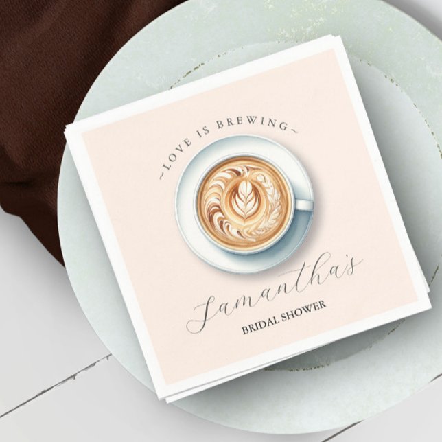 Kärlek är Brewing Möhippa Pappersservett (Love is brewing personalized bridal shower napkins design by Victoria Grigaliunas Do Tell A Belle)