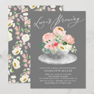 Kärlek är Brewing Rosa Blommigt Möhippa Tea Shower Inbjudningar