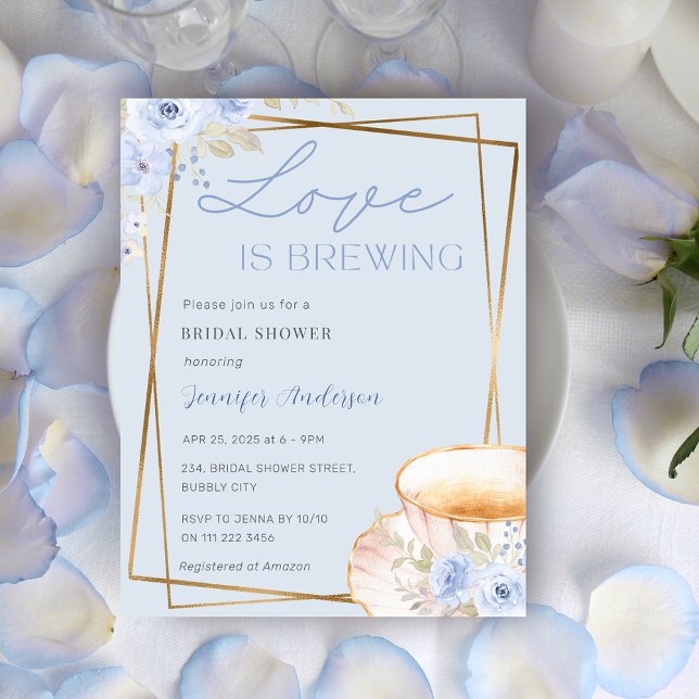 Kärlek är Brewing Tea Garden Party Möhippa Inbjudningar (Blue Love is Brewing Tea Garden Party Bridal Shower Invitation)