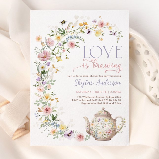 Kärlek är Brewing Wildblomme Möhippa Tea Party Inbjudningar (Skapare uppladdad)