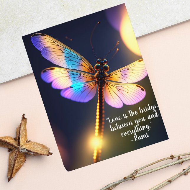 Kärlek är bryggan Rumi Quote Dragonfly Vykort (A great mood pick-me-up to send to those you love.)
