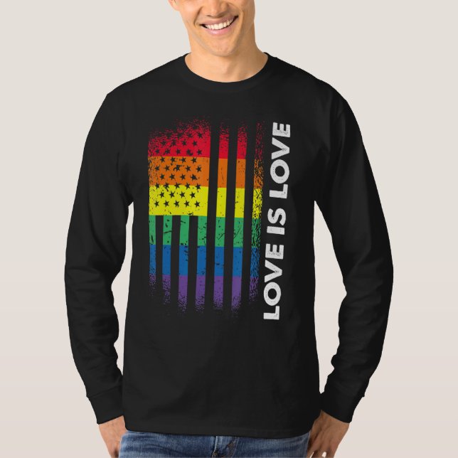 Kärlek är det amerikanska Flagga Rainbow Gay Lgbtq T Shirt (Framsida)