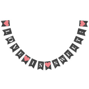 Kärlek är det söta bröllopefterrättbord vimplar