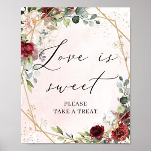 Kärlek är en  burgundisk blommigt guld boho poster