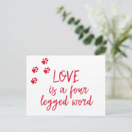 Kärlek är en fyraårig ord-Cute-Hund-citat Vykort
