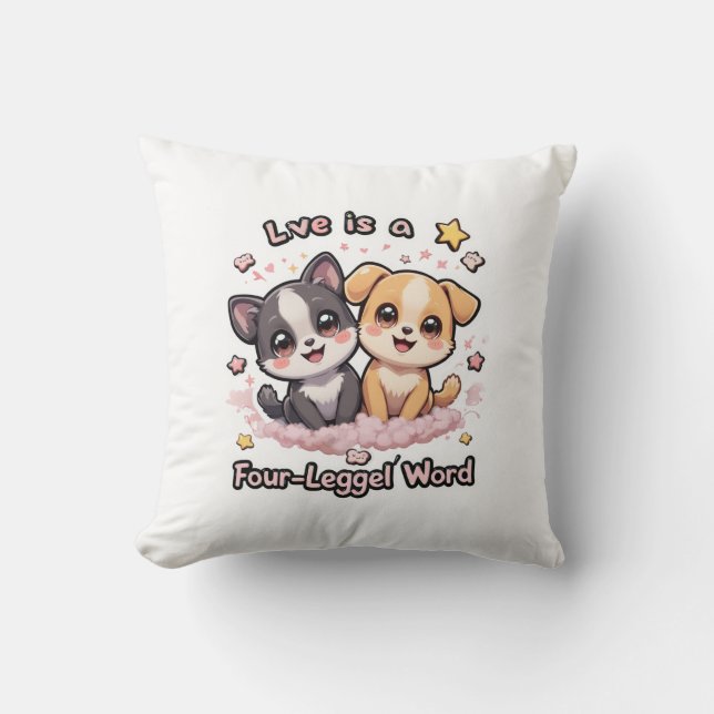 Kärlek är en fyralegerad Ord Pillow Cute Puppy Kudde (Framsida)