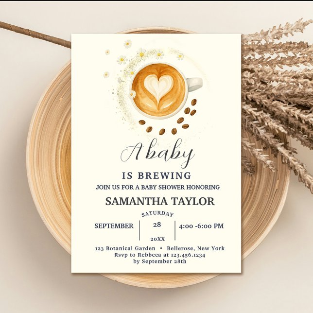 Kärlek är en inbjudan till en babyåda - kaffe (Love is Brewing Baby Shower Invitation – Coffee  #zazzle #dasies #coffeeandwatercolorflowers #baby)