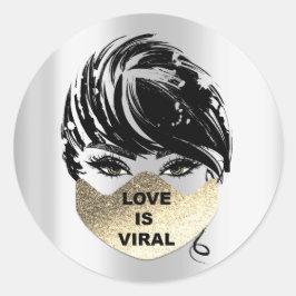 Kärlek är en koronavirus-mask för Guld Ansikte Runt Klistermärke