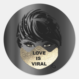Kärlek är en koronavirus-mask för Guld Ansikte Runt Klistermärke