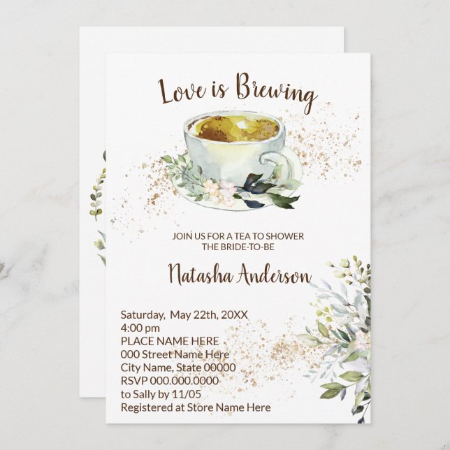 Kärlek är en Möhippa för växtbaserade tea Inbjudningar (Fram/baksida)