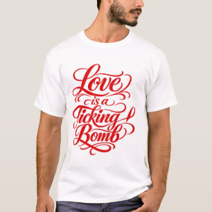 Kärlek är en Ticking Bomb – Röd Kalligrafi T-Shirt