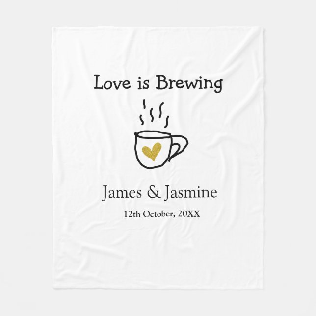 Kärlek är ett bryggkaffe mugg guld-hjärtparet namn fleecefilt (Framsidan)