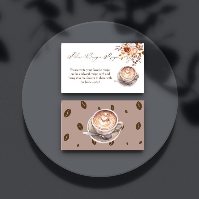 Kärlek är ett recept på möhippa för att brygga kaf tilläggskort (Love is brewing coffee themed fall bridal shower recipe request enclosure card)