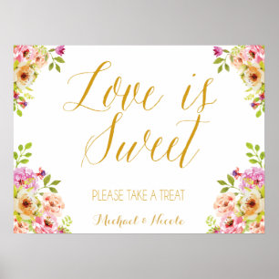 Kärlek är ett sött tecken romantiska blommor G Poster