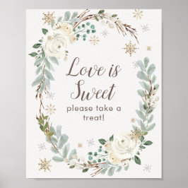 Kärlek är ett svalt Winter-Blommigtens bröllopsfav Poster